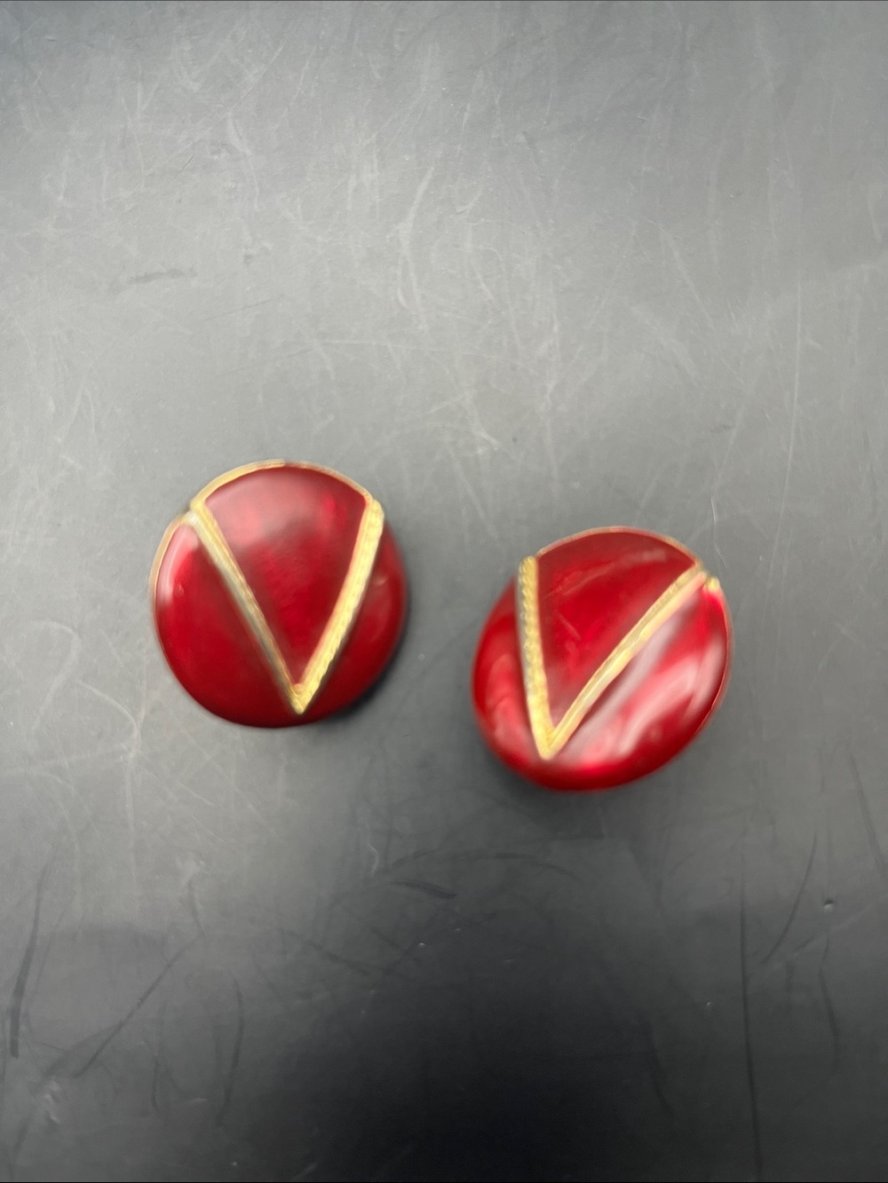 Vintage Red Enamel Gold Tone Fashion Clip On Earrings 80s 90s maximalist